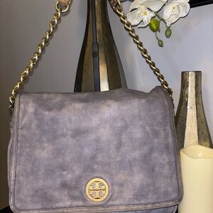 Tory Burch Distressed Gray Leather Shoulder Bag